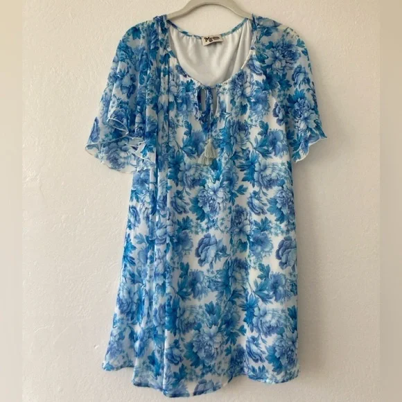 Show Me Your Mumu Juana Tassel Tunic Mini Dress Mother Blues Floral Size Small - Picture 3 of 9